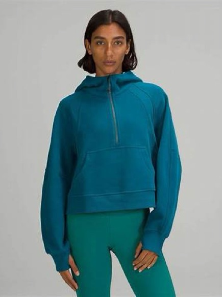 Lululemon Athletica Teal Cropped Half-Zip Hooded Sweatshirt
